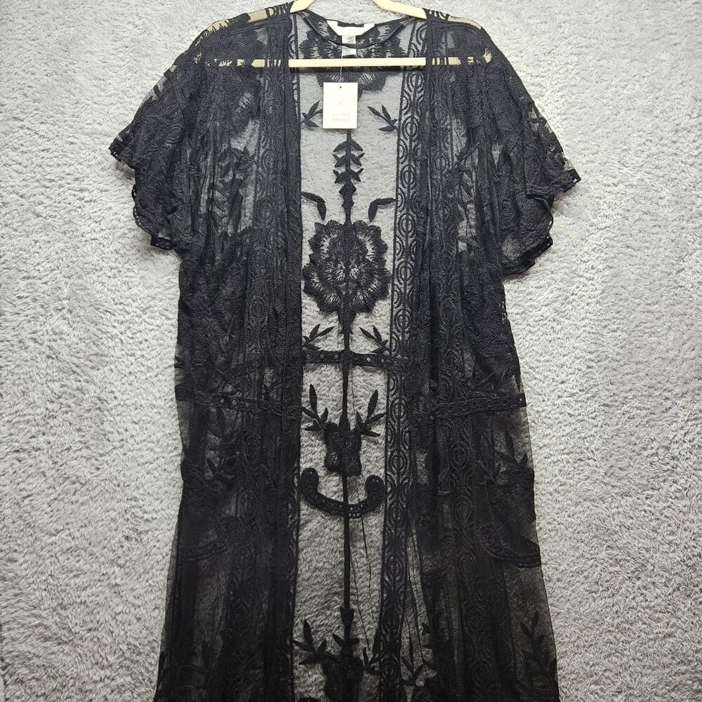 Lauren Conrad Womens Black Lace Cardigan One Size WhimsyGoth Sheer Dark Romantic